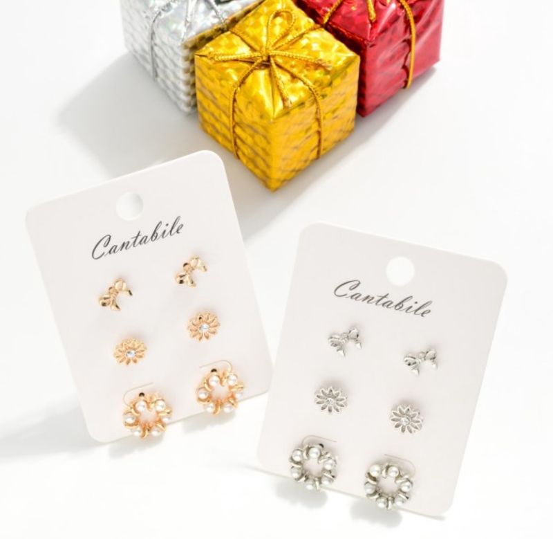 Set of 3 Stud Pearls &amp; Rhinestone Earrings