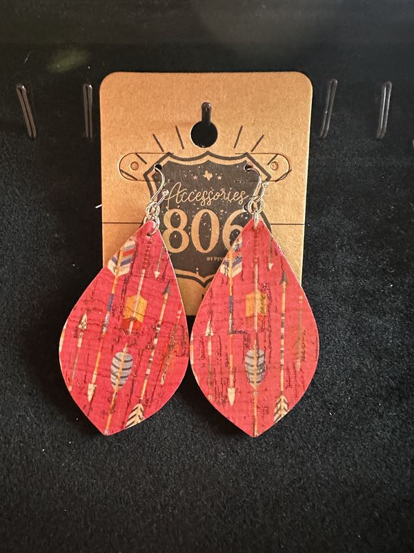 Arrow Print Cork Teardrop Earrings