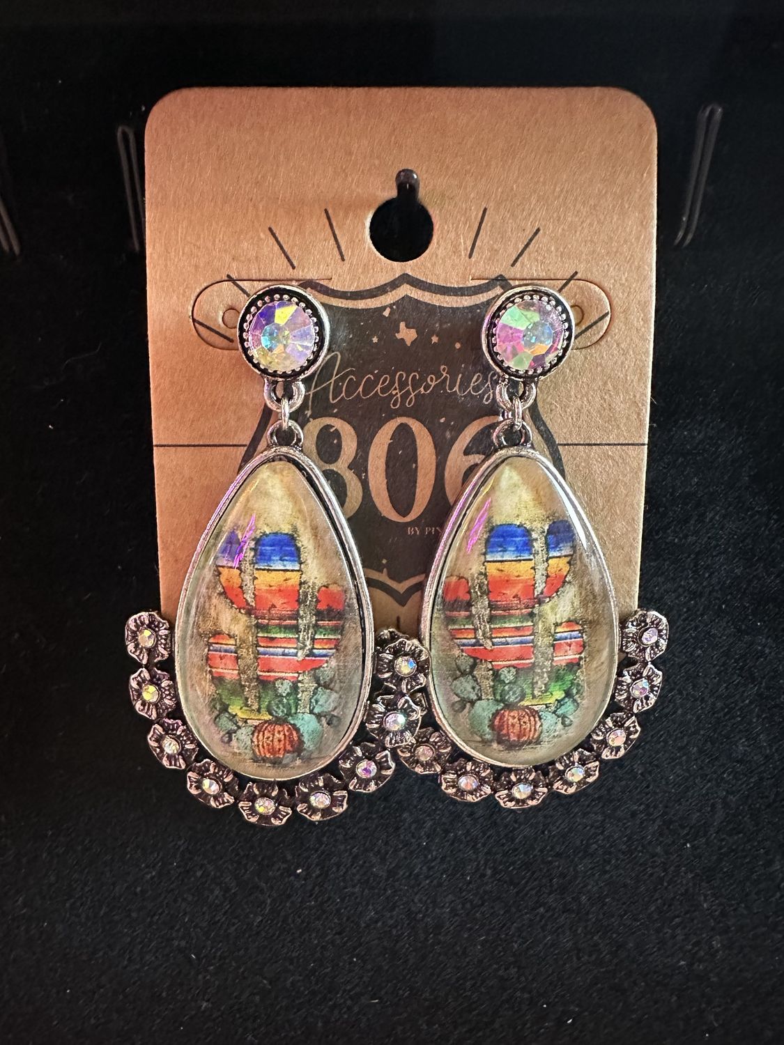 Cactus Oval Dangle Earrings