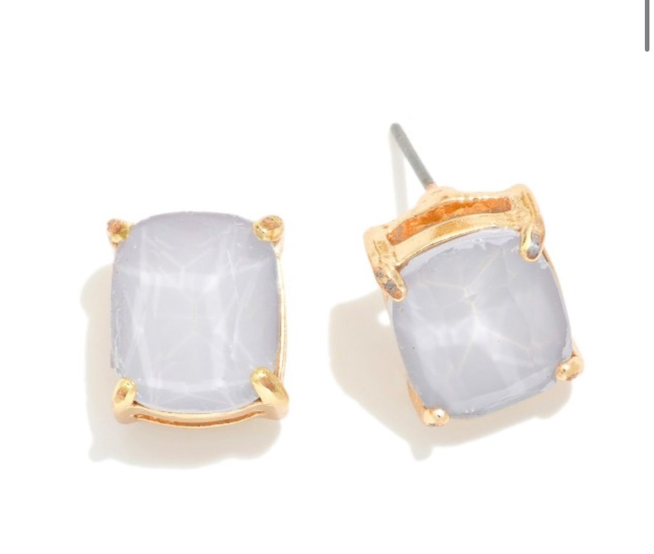 Cushion Cut Rhinestone Stud Earrings, Colour: Light Grey