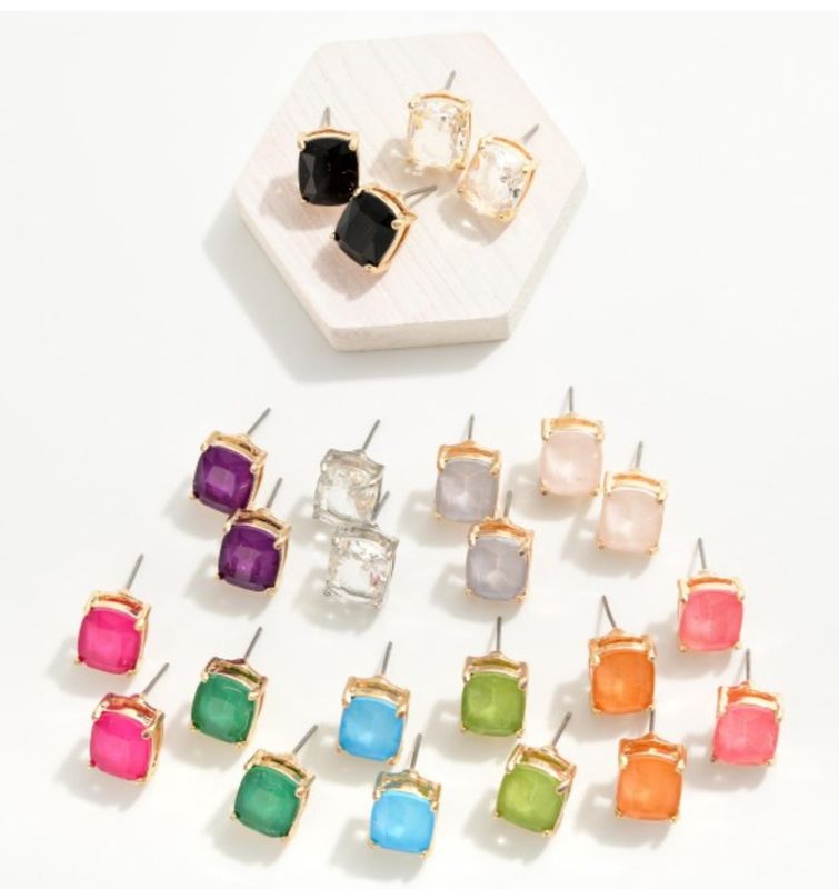 Cushion Cut Rhinestone Stud Earrings