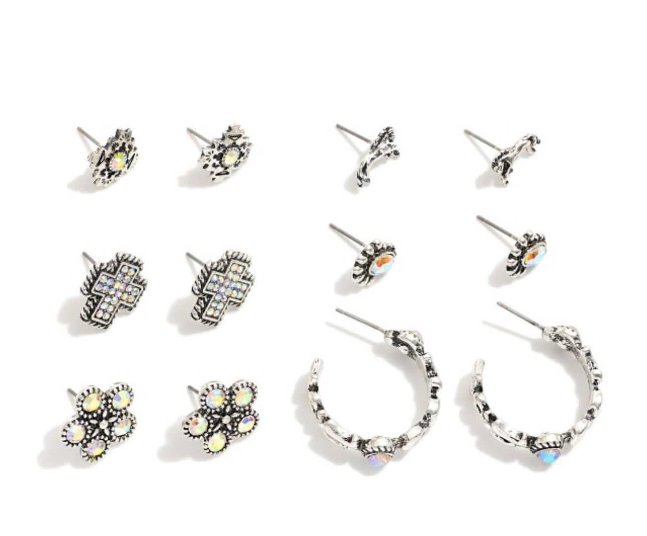 Set of 6 Western Cross Stud &amp; Hoop Earrings, Colour: Abalone