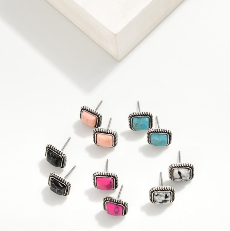 Square Stone Stud Earrings