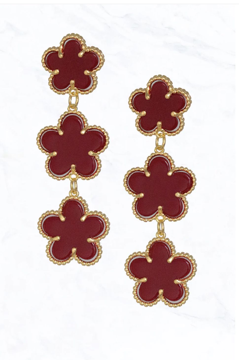 Flower Dangle Earrings, Colour: Red