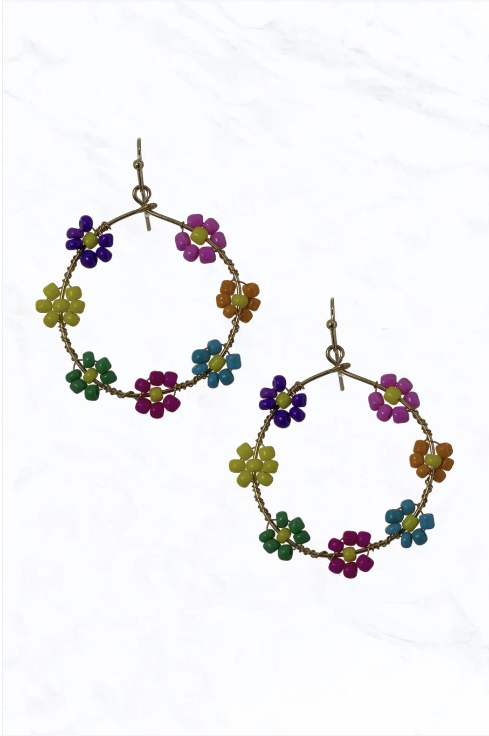 Flower Bead Colored Loop Fishhook Earrings