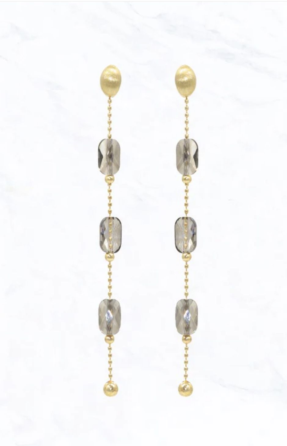 Long Beaded Drop Earrings, Colour: Grey
