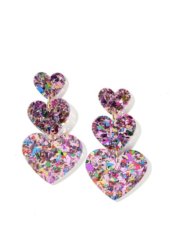 Pink Birthday Confetti Heart Earrings