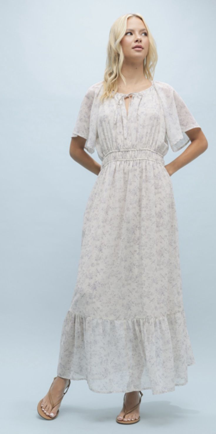 Floral Flutter Sleeve Midi Dress, Size: S