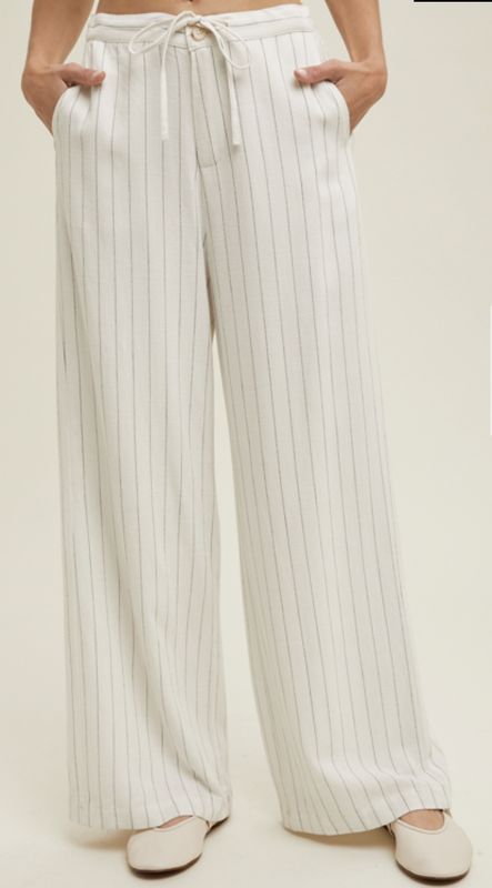 Striped Linen Pants w/Drawstring
