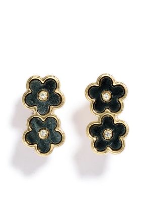 Pearlescent Flower Earring w/Rhinestone Accents, Colour: Black