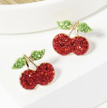 Rhinestone Cherry Stud Earrings