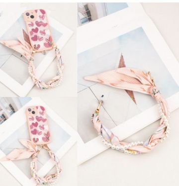 Scarf &amp; Pearl Phone Chain, Colour: Pink
