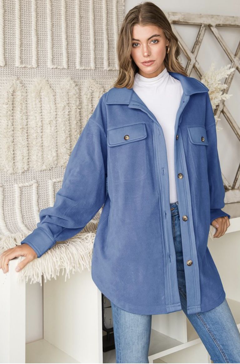 Solid Color Shacket, Size: Small, Colour: Demin Blue