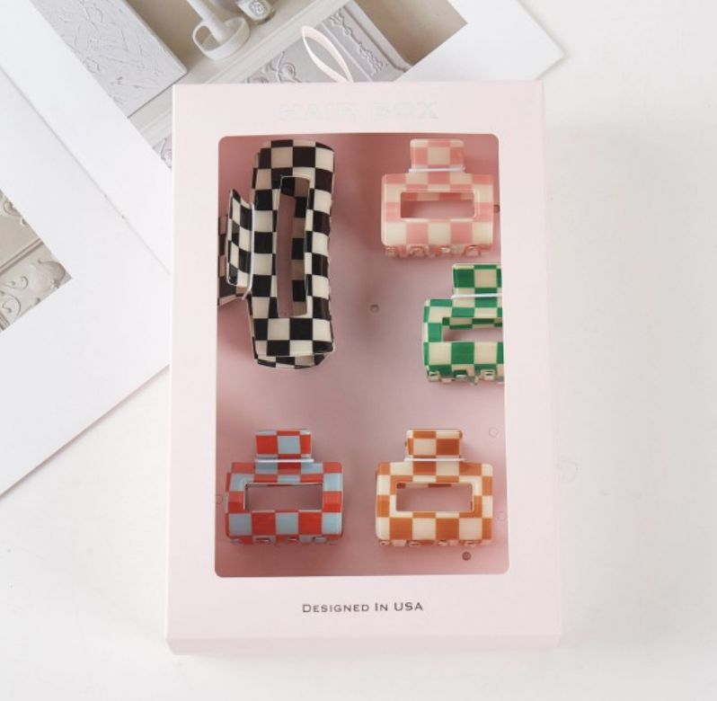 Set of 5 Checker Claw Hair Clips