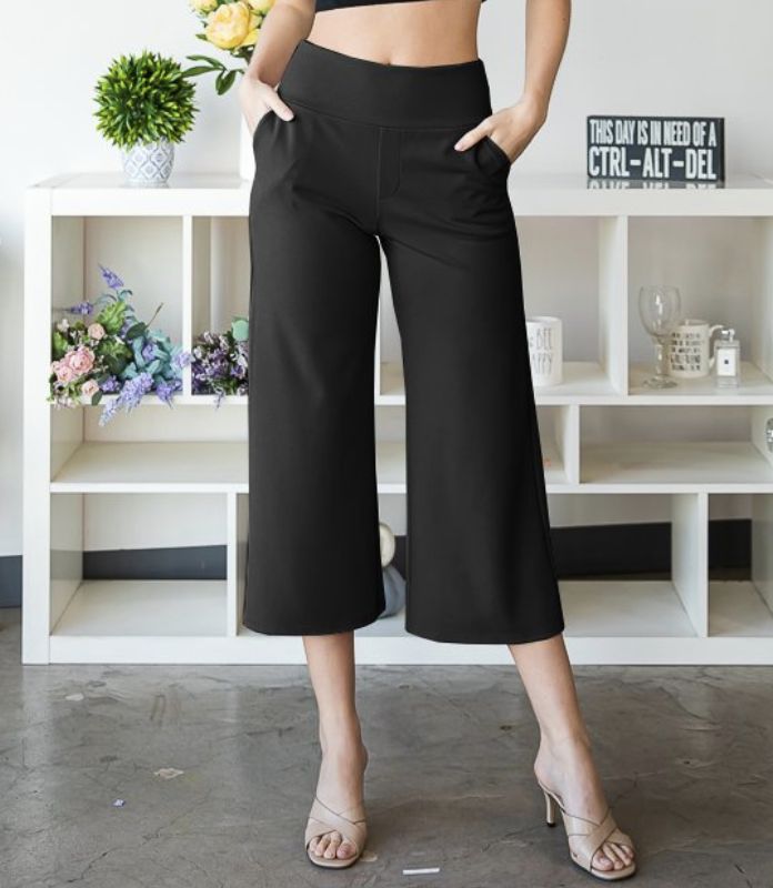 Wide Waistband Culottes Pants, Colour: Black, Size: S