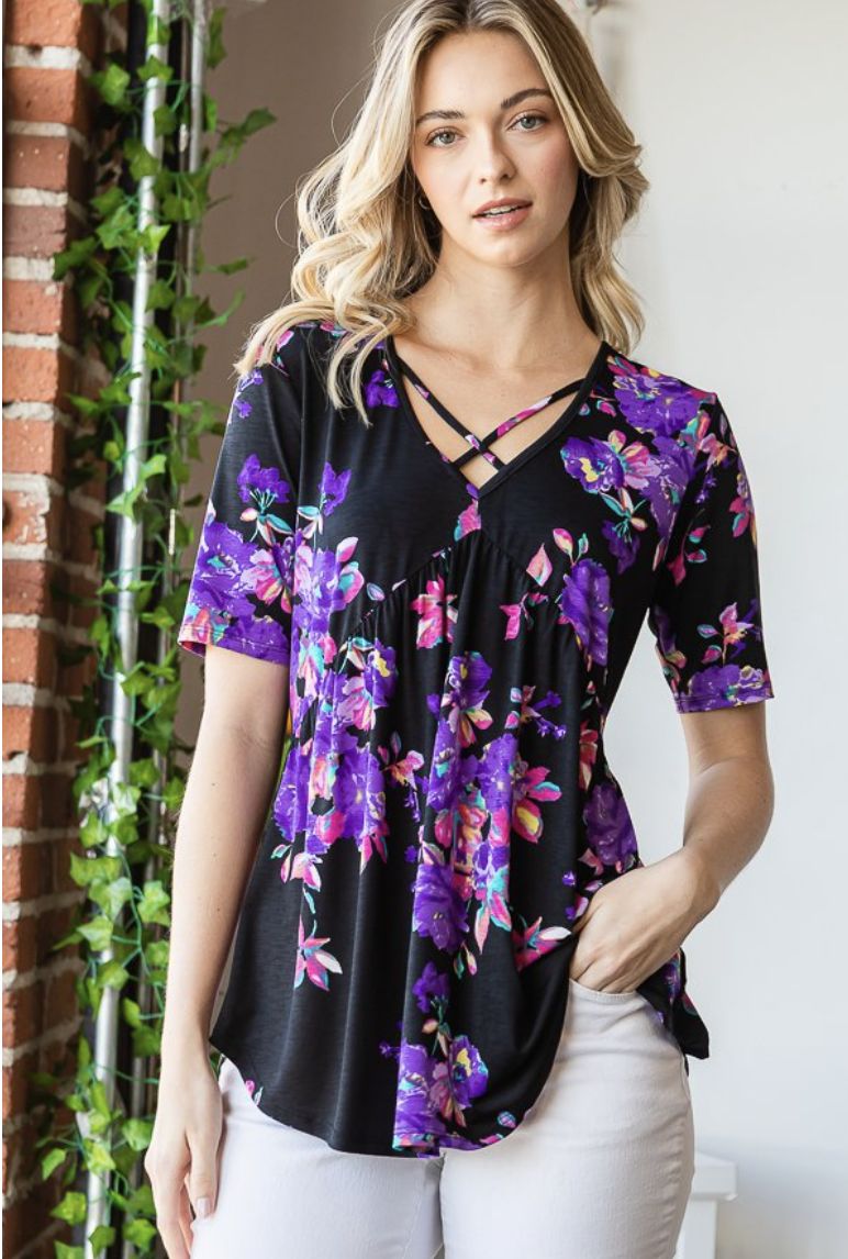 Floral Print Babydoll Top, Size: Small