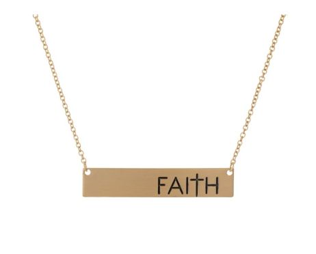 &quot;Faith&quot; Gold Pendant Bar Necklace