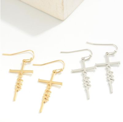 &quot;Faith&quot; Cross Earrings