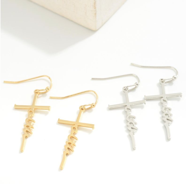 &quot;Faith&quot; Cross Earrings