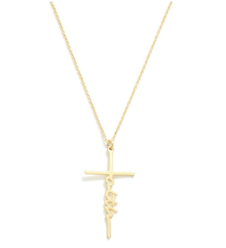 &quot;Faith&quot; Cross Necklace, Colour: Gold