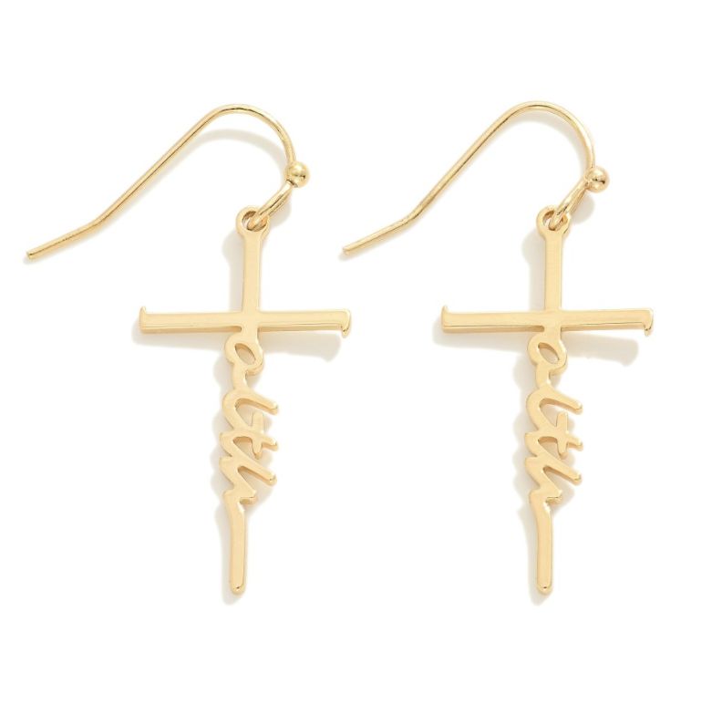 &quot;Faith&quot; Cross Earrings, Colour: Gold