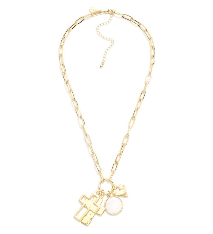 Cross Heart Charm Necklace, Colour: Gold