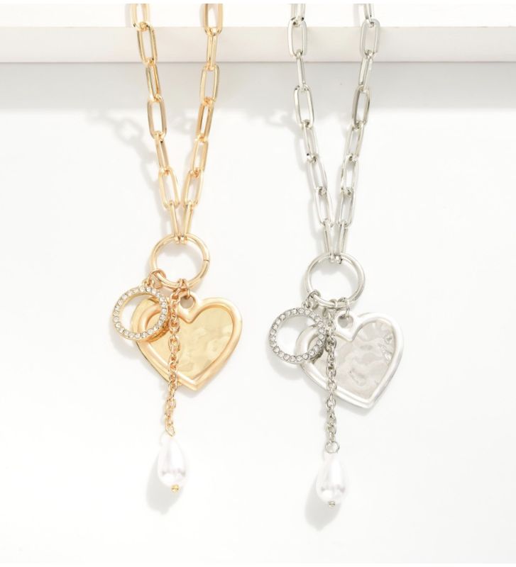 Heart &amp; Pearl Charm Necklace