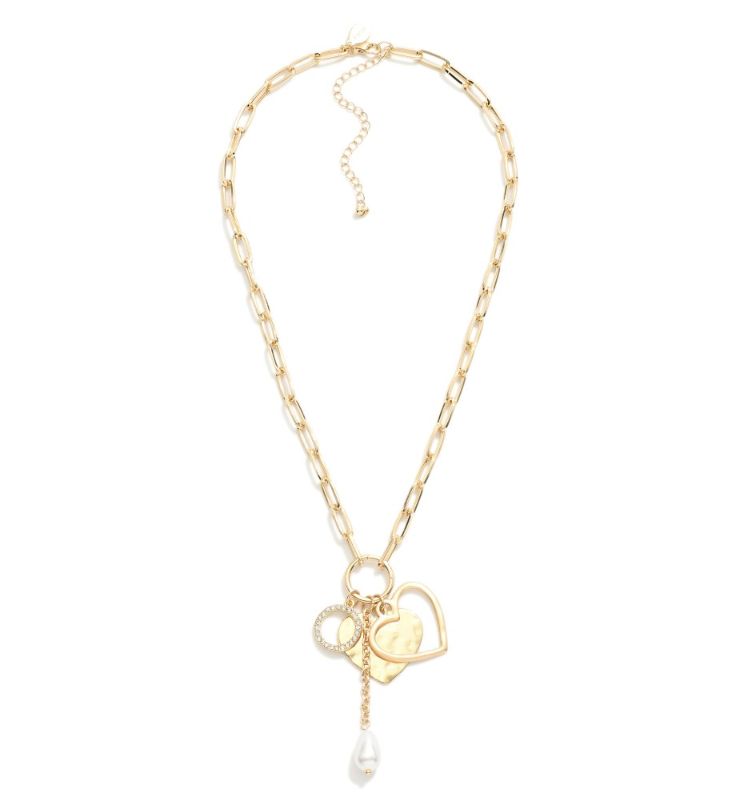 Heart &amp; Pearl Charm Necklace, Colour: Gold