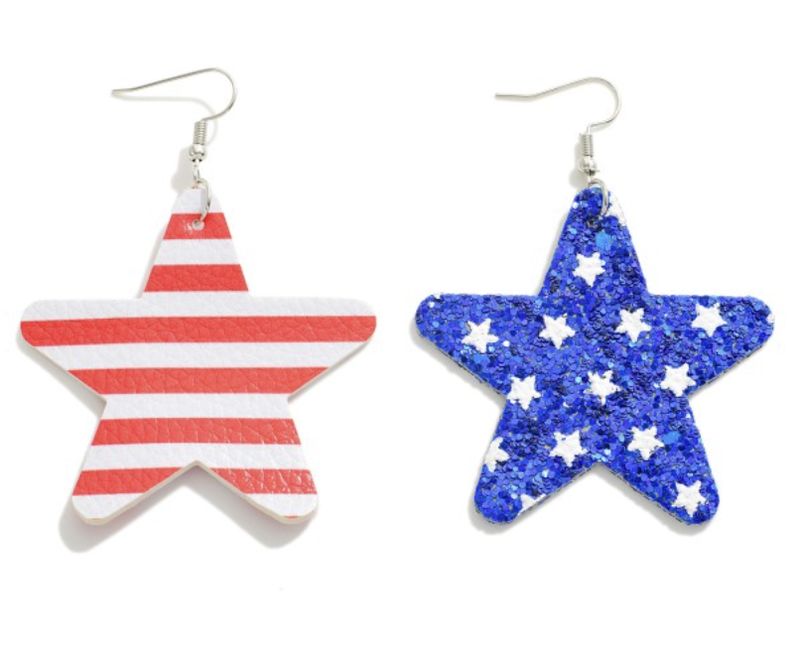 Star American Flag Glitter Earrings