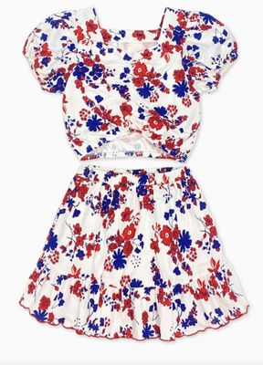 Red &amp; Blue Floral Skirt Set