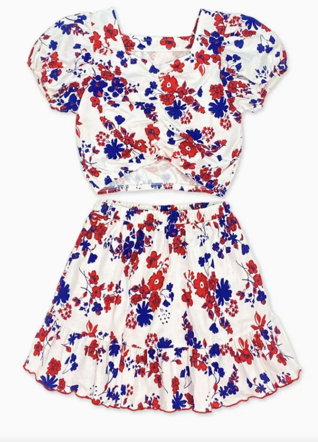 Red &amp; Blue Floral Skirt Set, Size: 2T