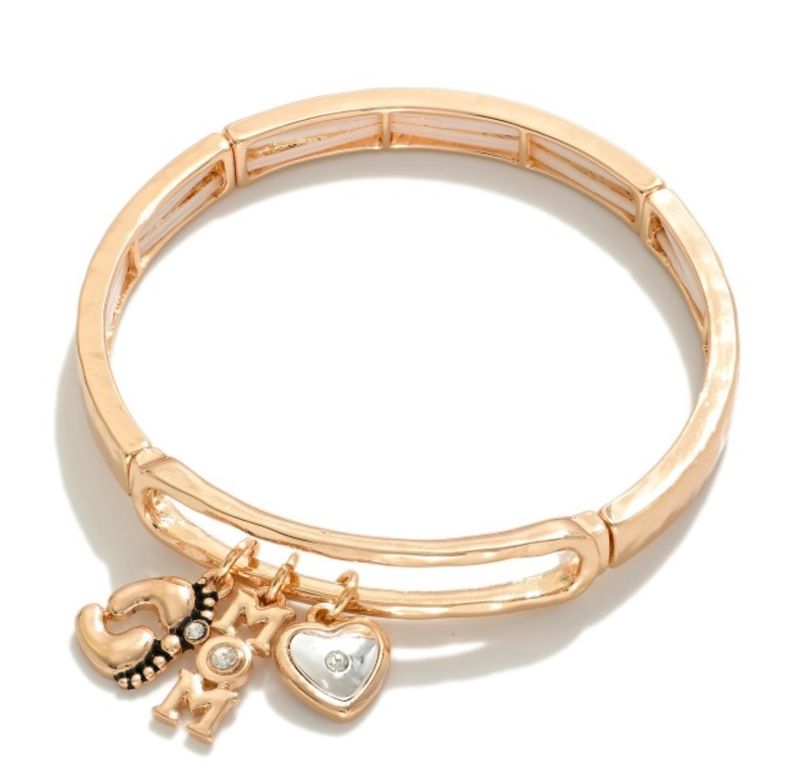 Mom, Heart and Baby Feet Charm Bracelet