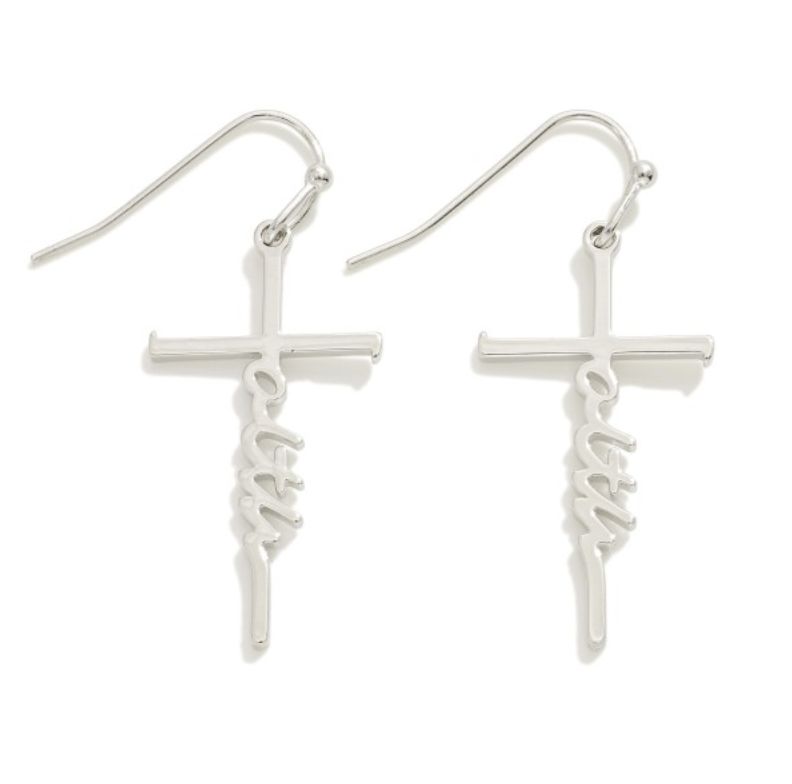 &quot;Faith&quot; Cross Earrings