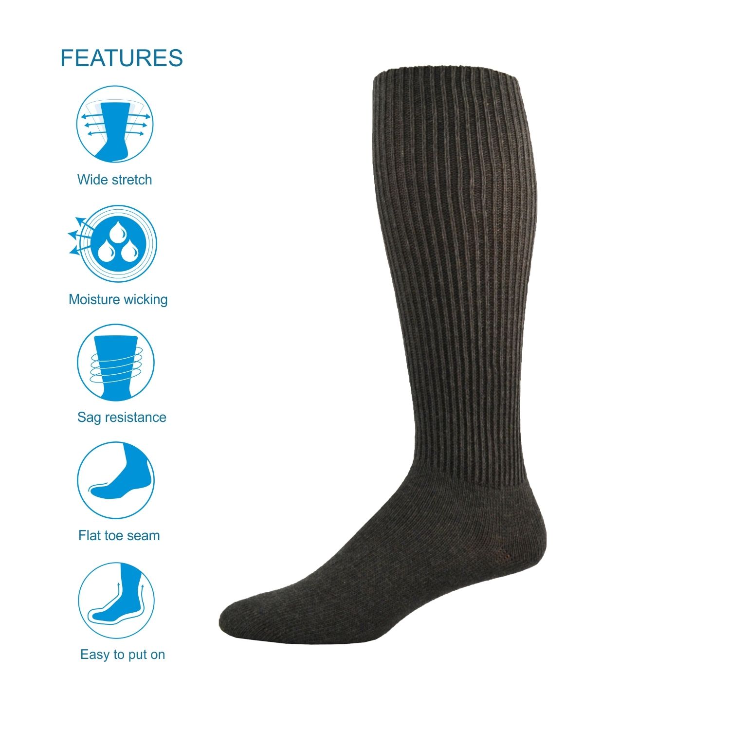 OVER THE CALF THE SIMCAN COMFORT SOCK - CHARCOAL MEDIUM (12/CS)