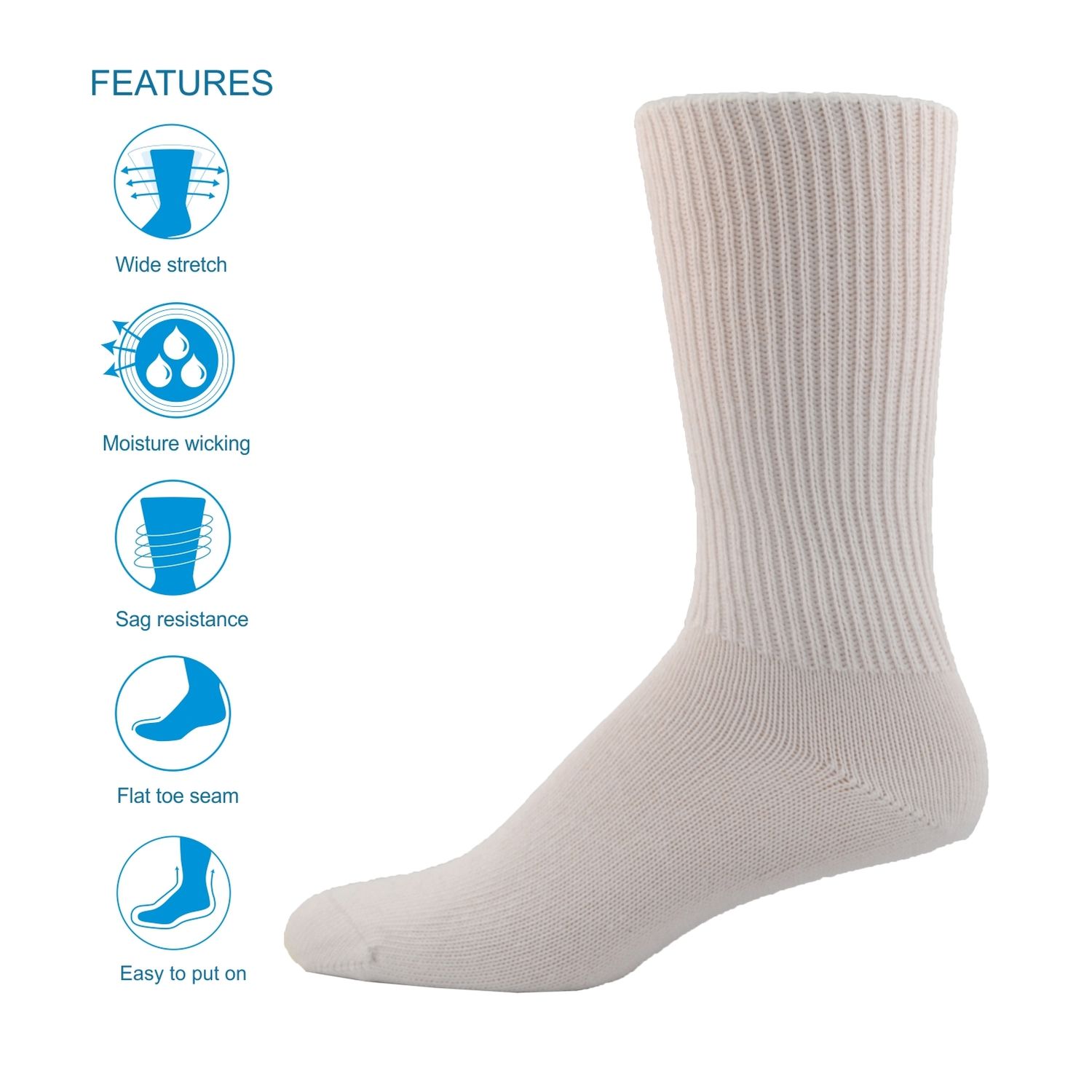 MID CALF THE SIMCAN COMFORT SOCK - WHITE LARGE (12/CS)