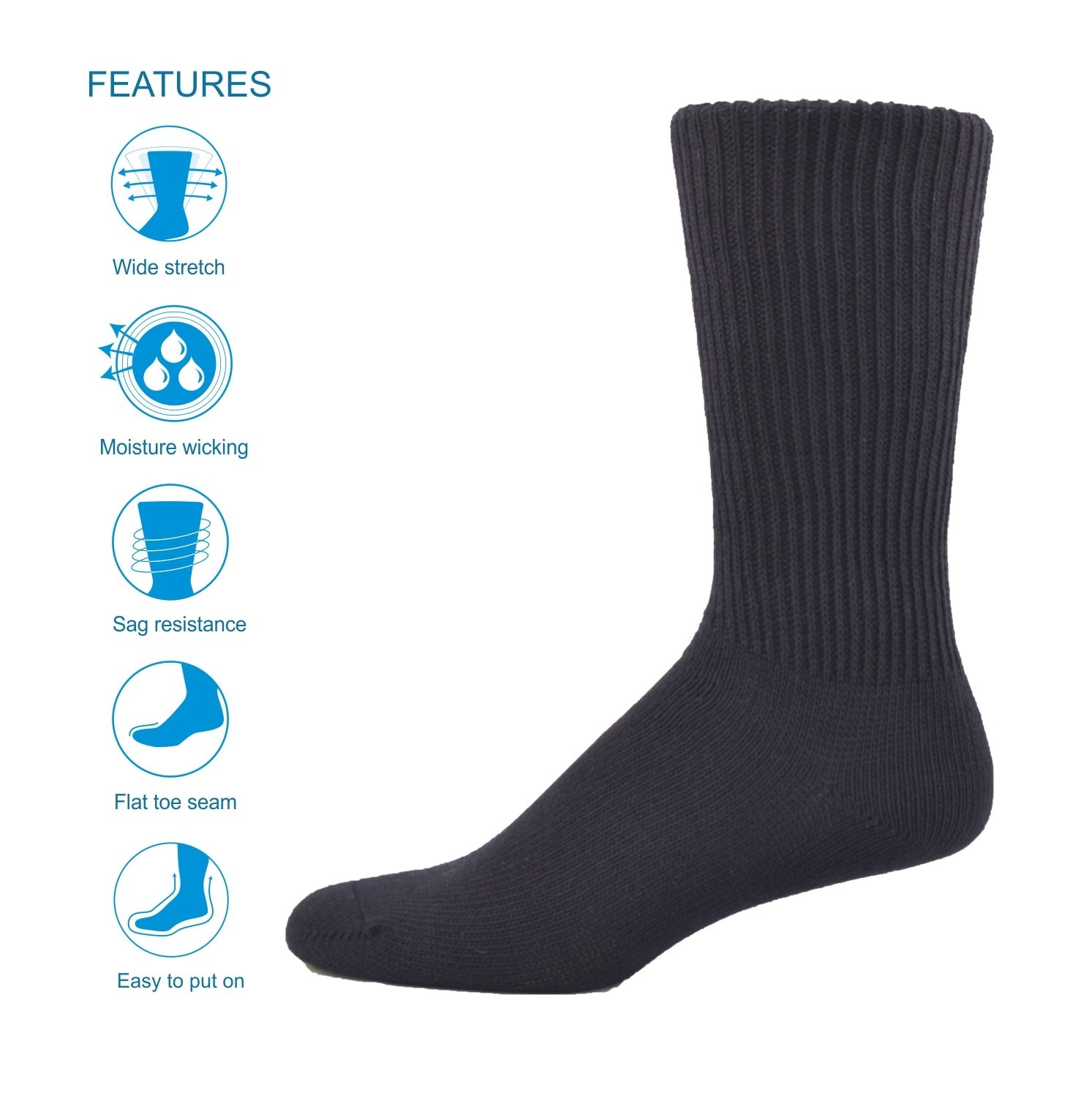 MID CALF THE SIMCAN COMFORT SOCK - NAVY LARGE (12/CS)
