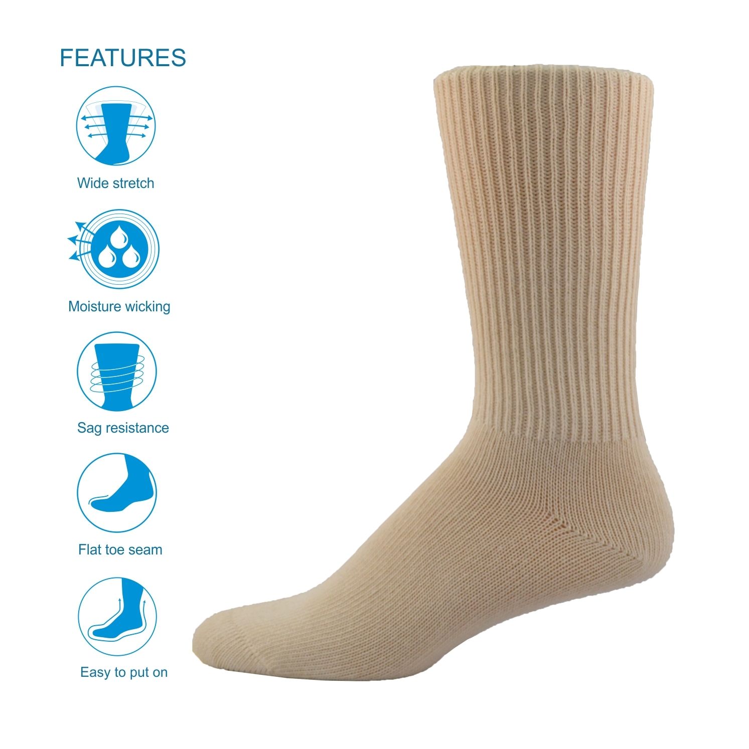 MID CALF THE SIMCAN COMFORT SOCK - NATURAL LARGE (12/CS)