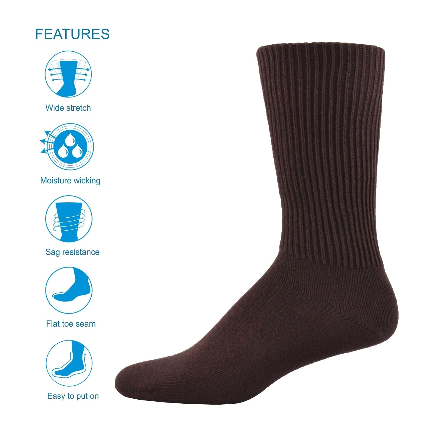 MID CALF THE SIMCAN COMFORT SOCK - BROWN LARGE (12/CS)