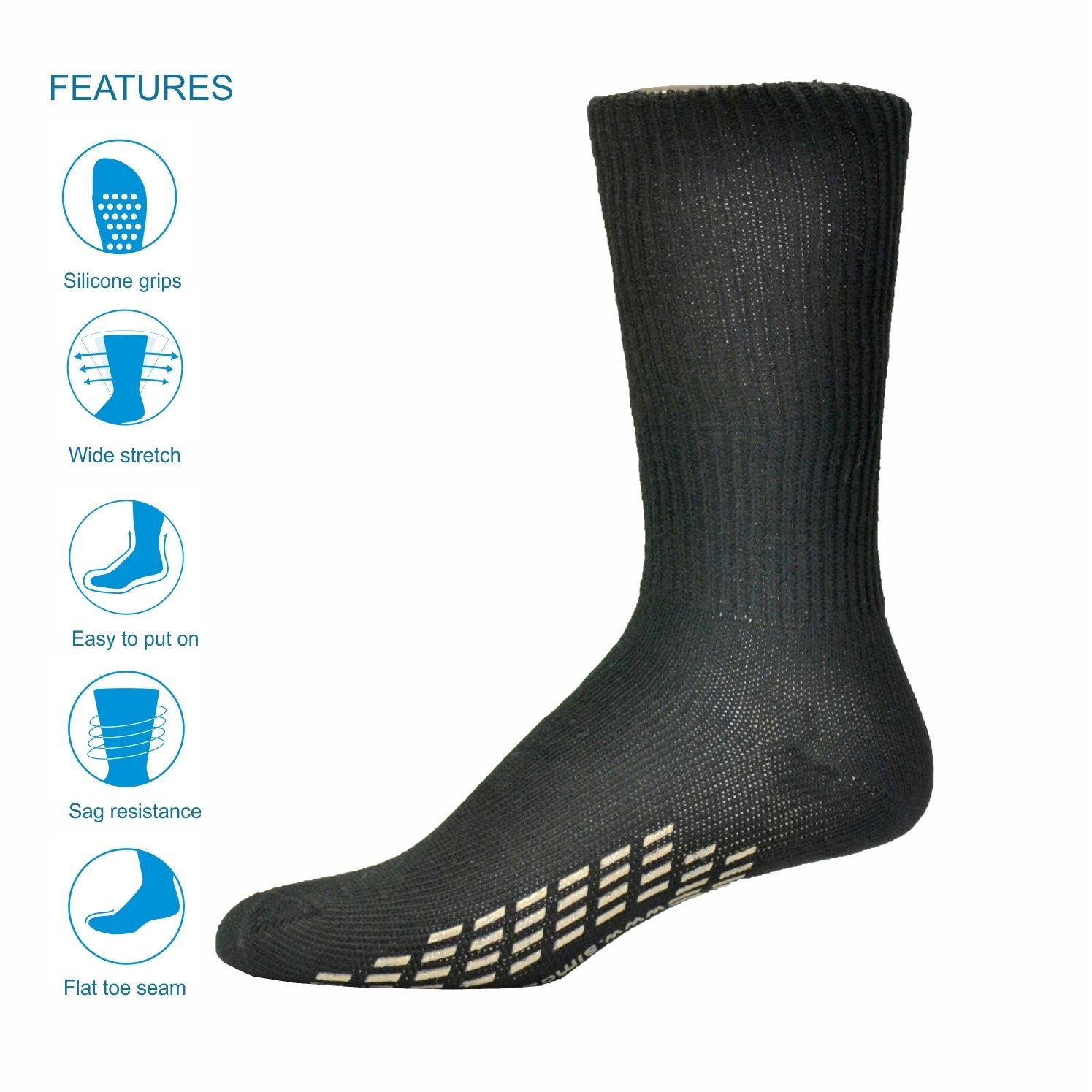 MID CALF SURE STEP NON-SKID - BLACK LARGE (12/CS)