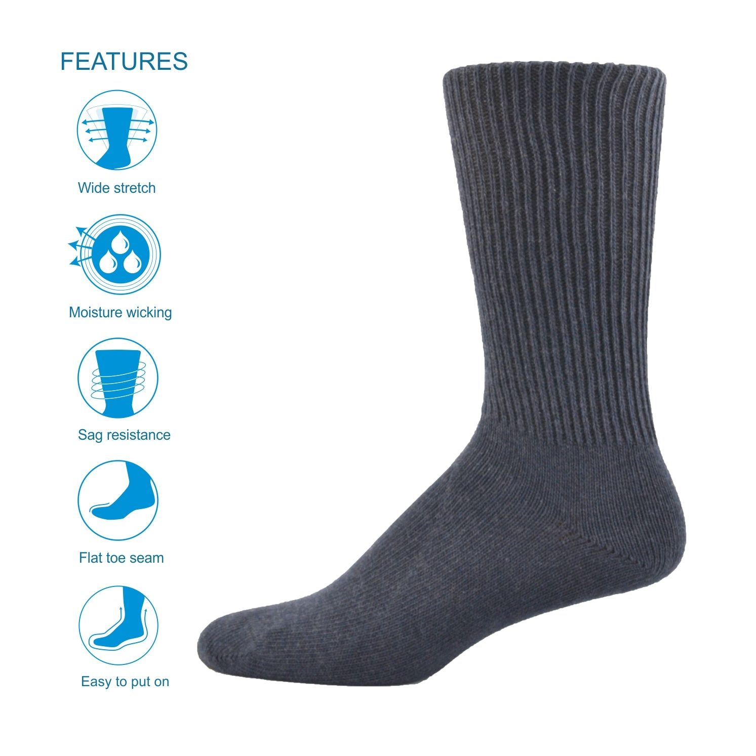 MID CALF THE SIMCAN COMFORT SOCK - CHARCOAL LARGE (12/CS)
