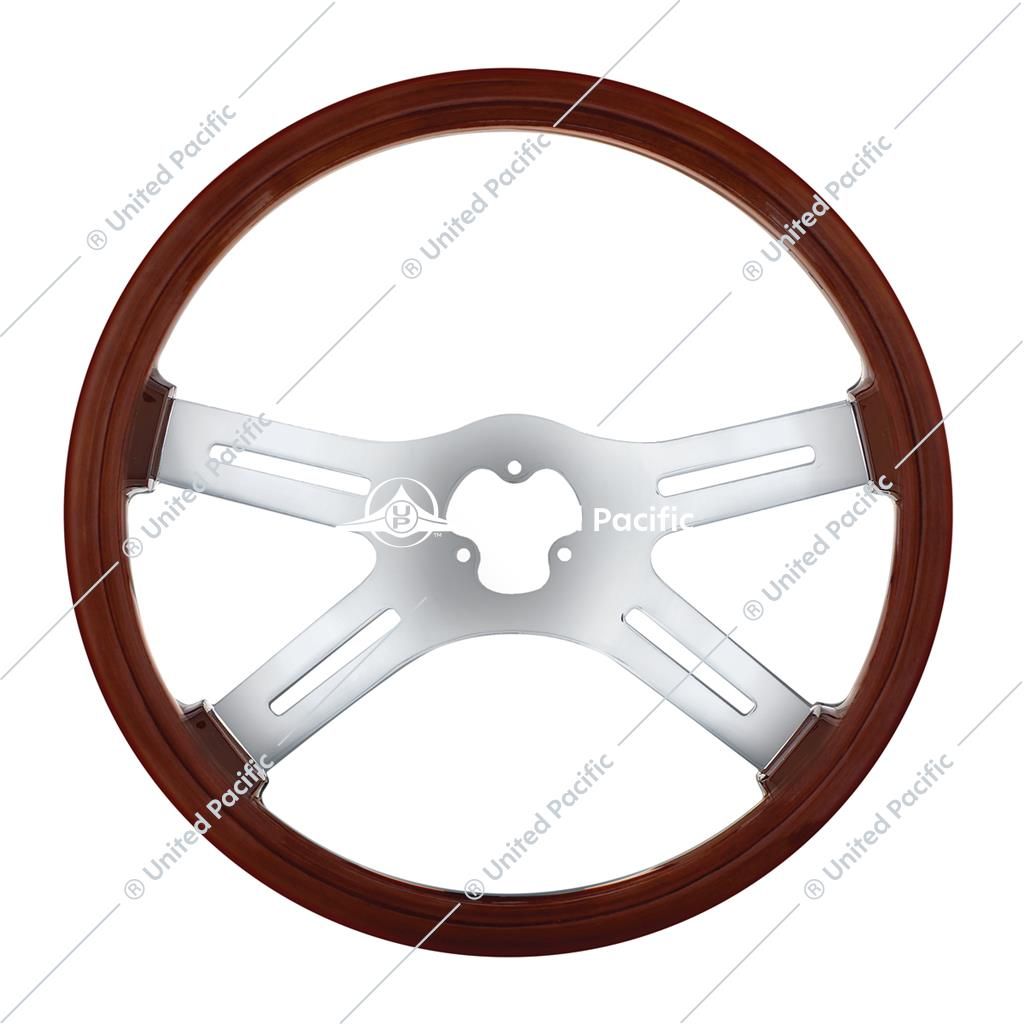 18" Chrome 4 Spoke Woodgrain Steering Wheel