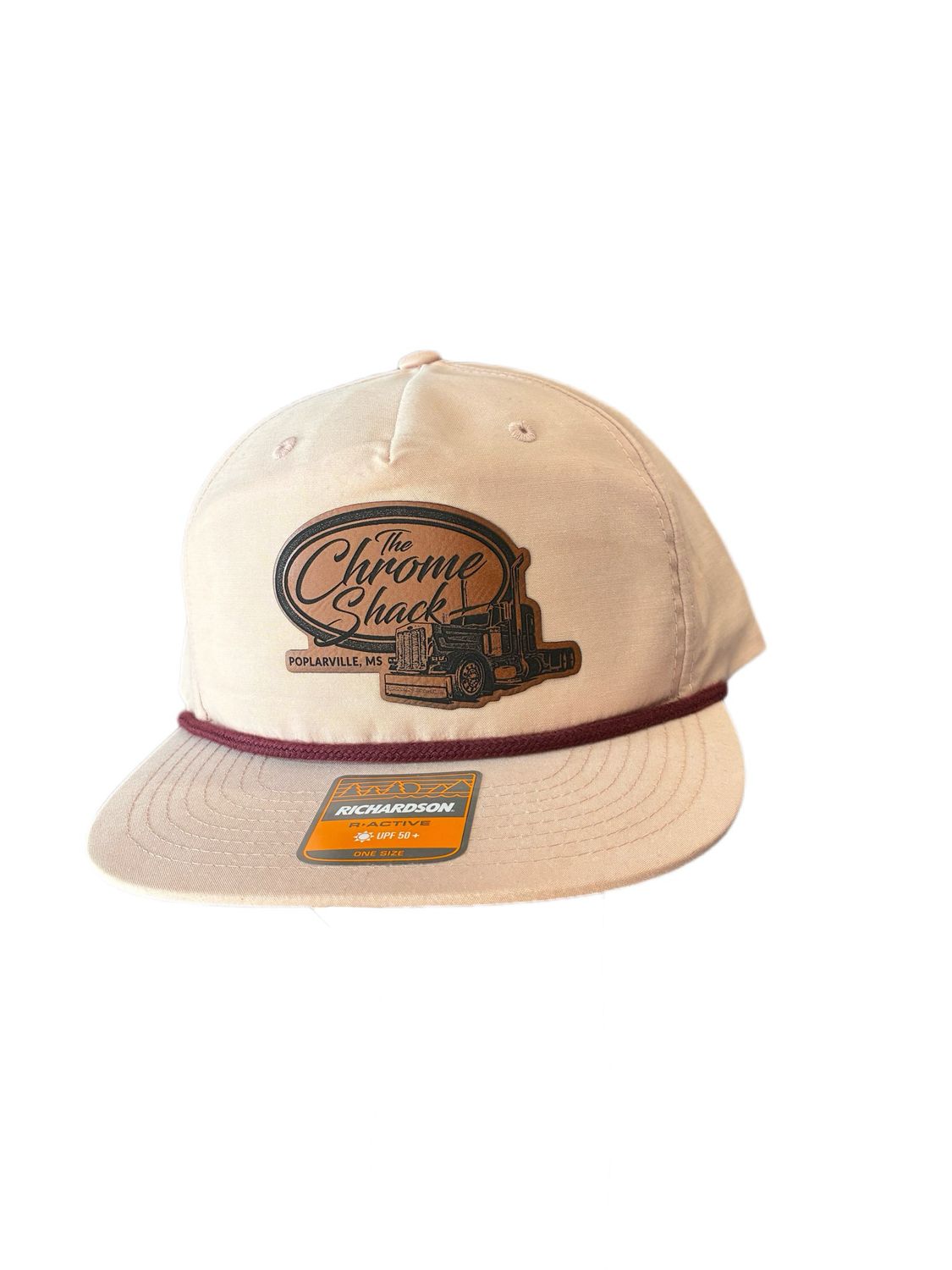 The Chrome Shack Leather Patch Umpqua Hat - Pale Peach/Maroon