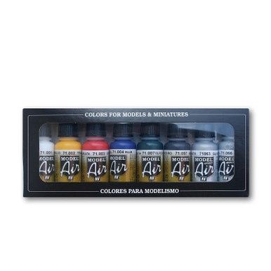VALLEJO 71174 MODEL AIR BASICS COLORS 8 COLOUR ACRYLIC AIRBRUSH PAINT SET