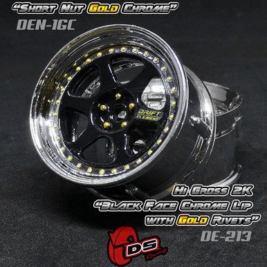 Drift Element II Wheel Set - Hi Gloss 2K Black/Chrome w/ Gold Rivets