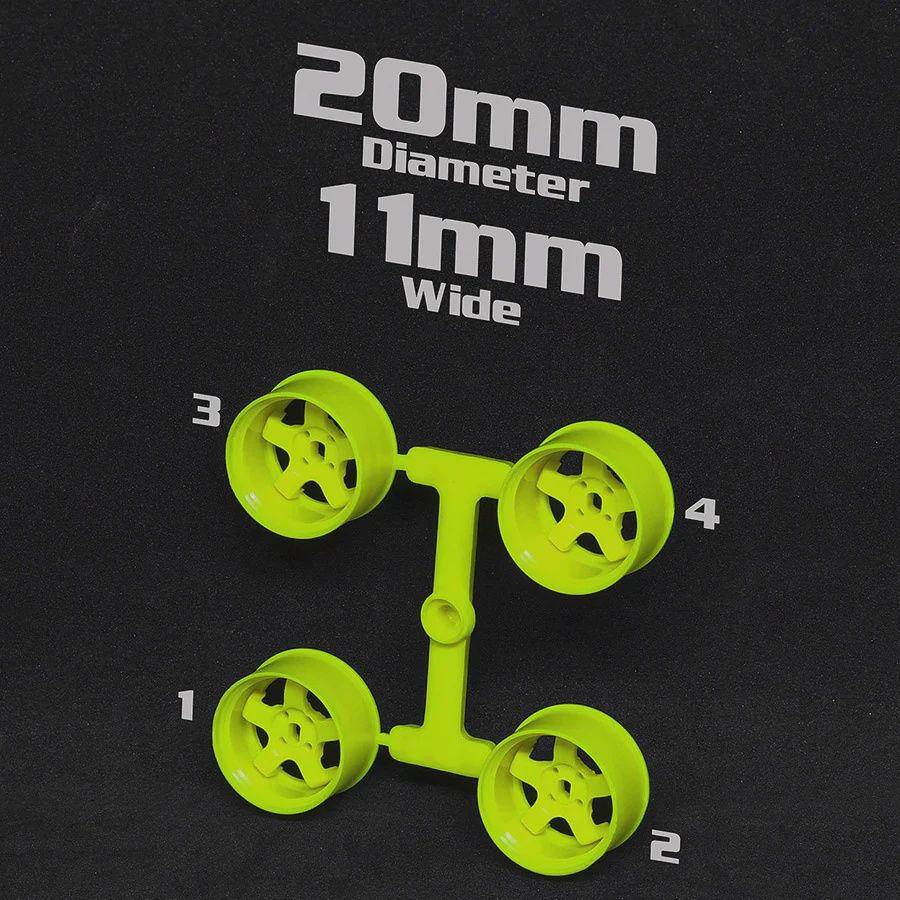 DS Racing Mini-Z 20mm Narrow OR Wide Rims, Color: Flo Yellow