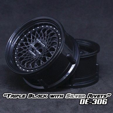 DE Mesh Wheel Set - Triple Black w/ Silver Rivets