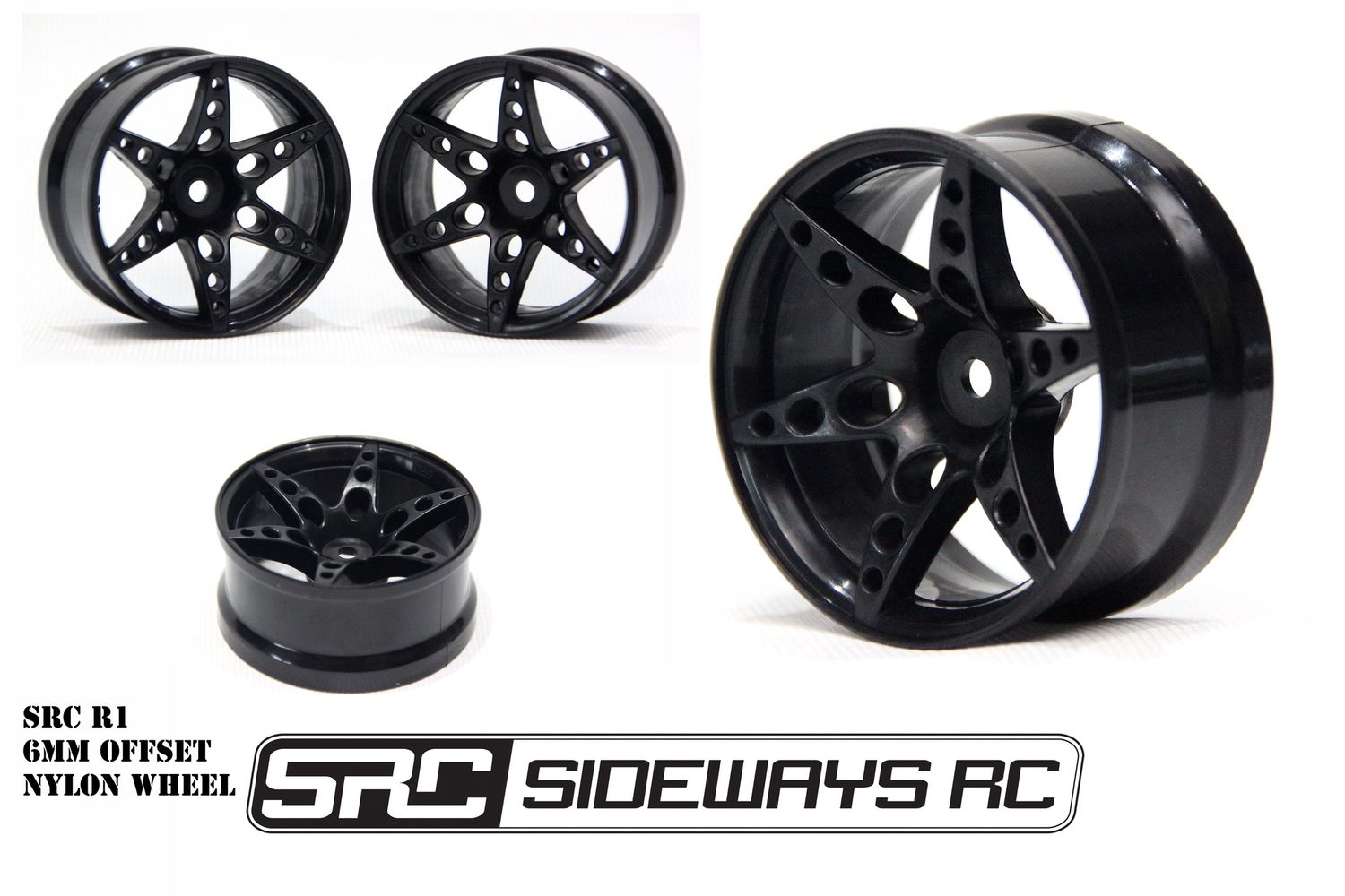SRC Nylon RC Drift Wheels 6mm - Pair, Color: Black