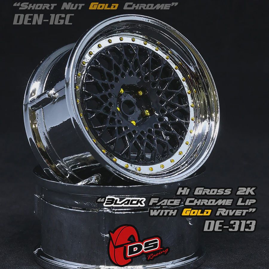 DE Mesh Wheel Set - Black/Chrome w/ Gold Rivets
