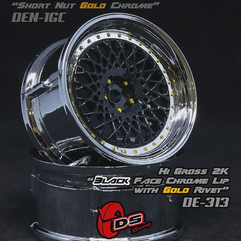 DE Mesh Wheel Set - Black/Chrome w/ Gold Rivets