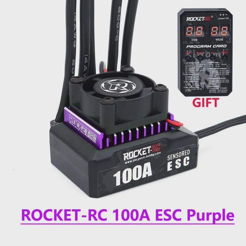ROCKET-RC Brushless ESC 100A Purple with Program Card (Pre wired)